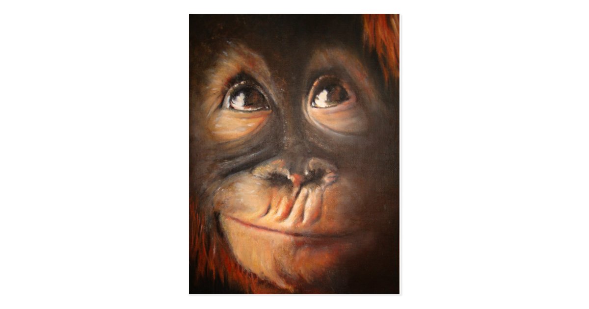 Happy Monkey Smiling Oil Painting Orangutan Postcard Zazzle Com