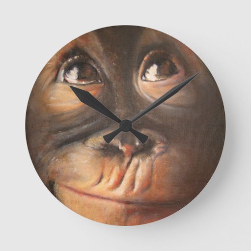 Happy Monkey Smiling Oil Painting Orangutan Round Clock