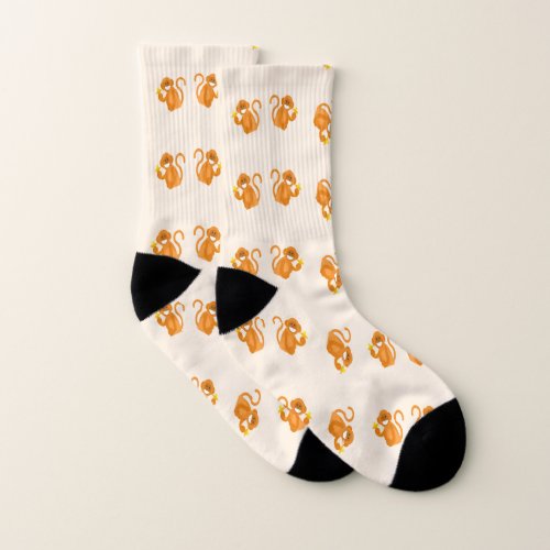 Happy monkeys eating a banana pattern socks