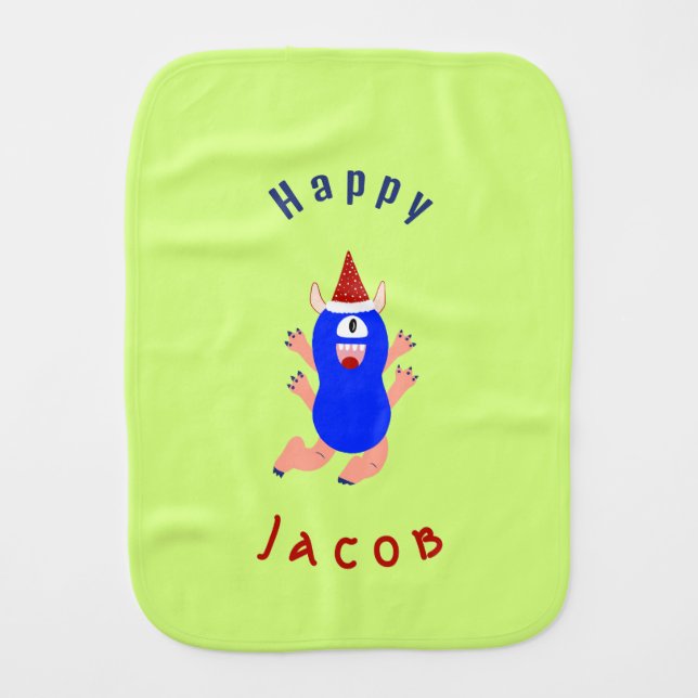 Happy monster baby burp cloth (Front)