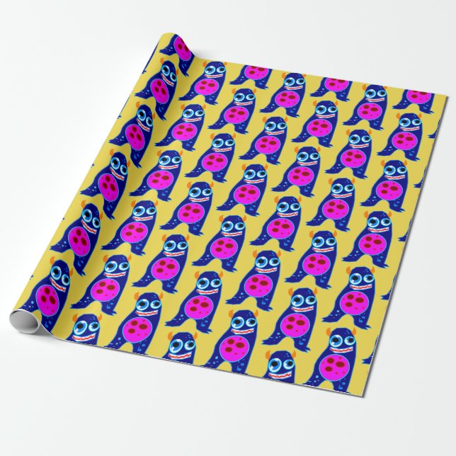 HAPPY MONSTER BLUE MONSTER Wrapping Paper (Unrolled)
