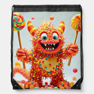 Happy Monster Candy Delight Design Drawstring Bag
