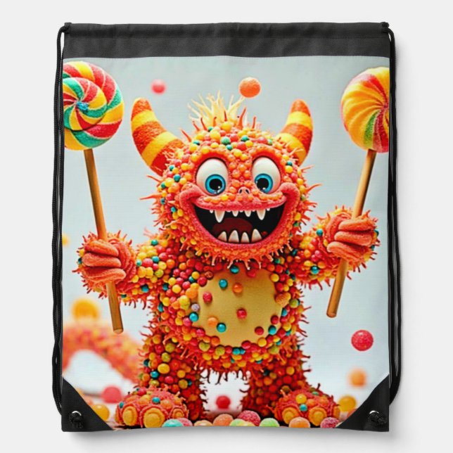 Happy Monster Candy Delight Design Drawstring Bag (Front)