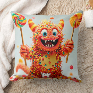 Happy Monster Candy Delight Design Throw Pillow