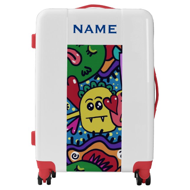 HAPPY MONSTER DOODLE CRITTER LUGGAGE CUSTOM NAME (Front)
