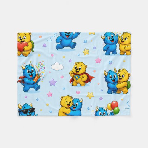 Happy Monster Friends Pastel Playtime Pattern Fleece Blanket