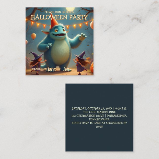Happy Monster Halloween Party for Kids Note Card (Front/Back)