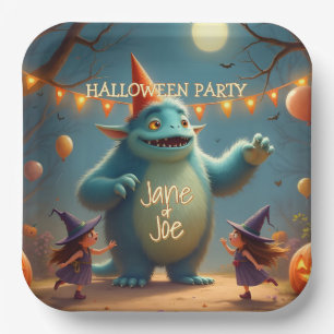 Happy Monster Halloween Party for Kids Paper Plates