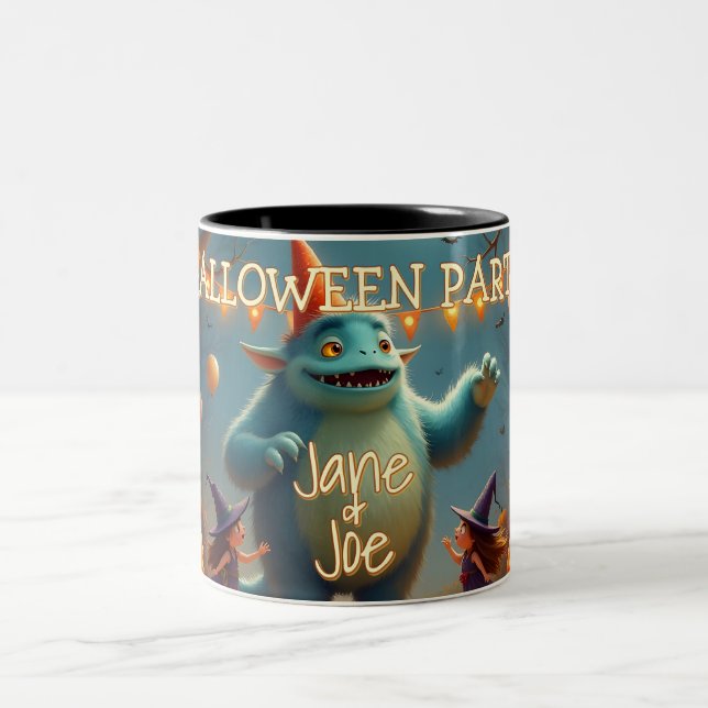 Happy Monster Halloween Party for Kids Two-Tone Coffee Mug (Center)