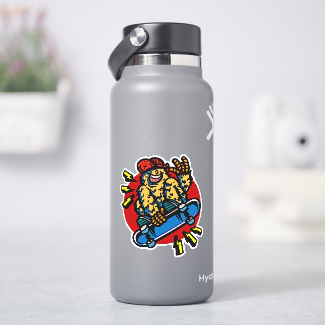 Happy Monster on Skateboard 4" Kiss Cut Vinyl Sticker (HydroFlask)