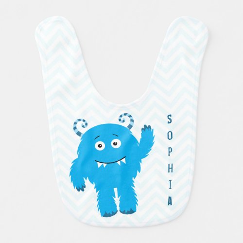 Happy Monster with First Name Baby Bib