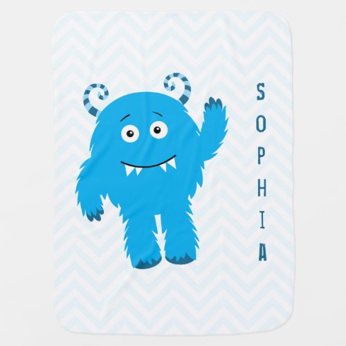 Happy Monster with First Name Baby Blanket
