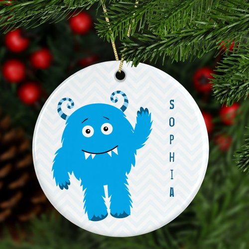 Happy Monster with First Name Kid Christmas Ceramic Ornament