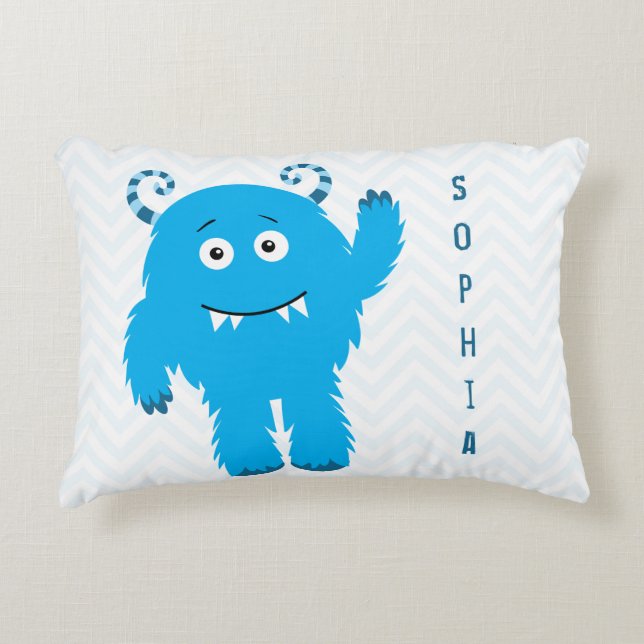 Happy Monster with First Name, Little Kid Accent Pillow (Front)
