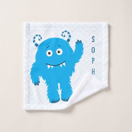 Happy Monster with First Name Little Kid Bath Towel Set