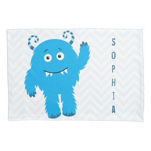Happy Monster with First Name Little Kid Pillow Case