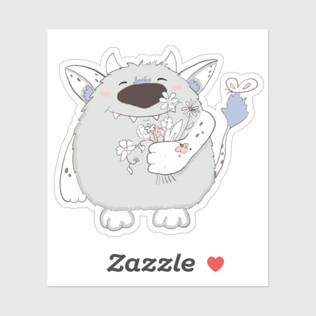 Happy Monster With Flowers Sticker (Sheet)