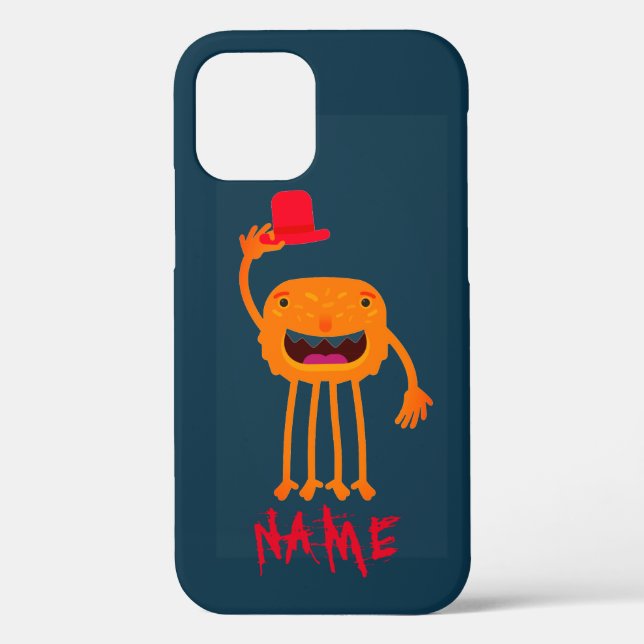 HAPPY MONSTER WITH HAT CUSTOM NAME IPHONE 12 CASE (Back)