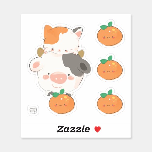Happy Moo Year Cute Kitty Cat Cow Ox Sticker