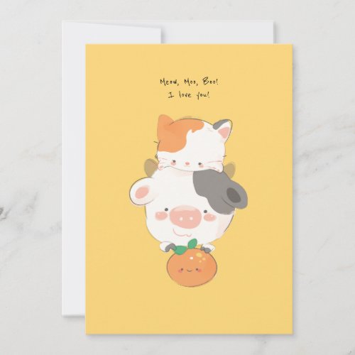Happy Moo Year Cute Kitty Cat Cow Ox Thank You Card