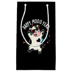 Happy Moo Year Funny Cow Pun Dark BG Small Gift Bag