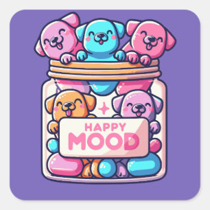 Happy Mood Pills Cute Colorful Dogs Stickers