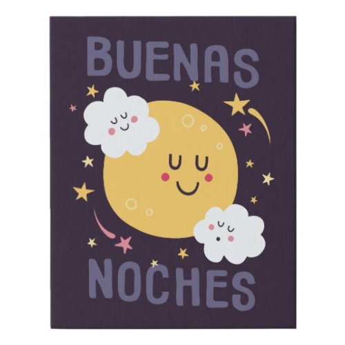 Happy Moon and Stars Nursery Art in Spanish Faux Canvas Print