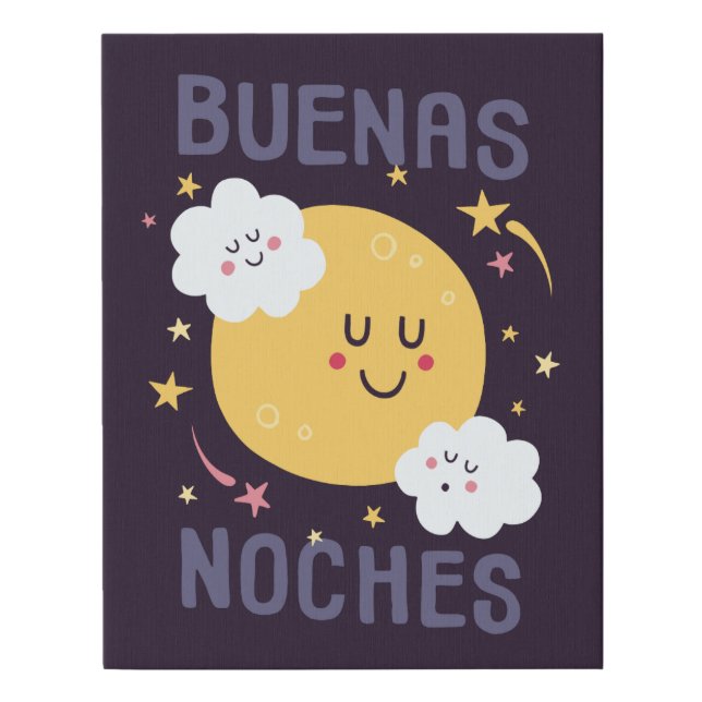 Happy Moon and Stars Nursery Art in Spanish Faux Canvas Print (Front)