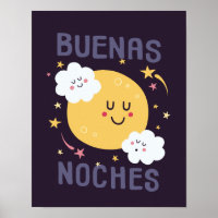 Happy Moon and Stars Nursery Art in Spanish