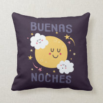 Happy Moon and Stars Nursery Art in Spanish Throw Pillow
