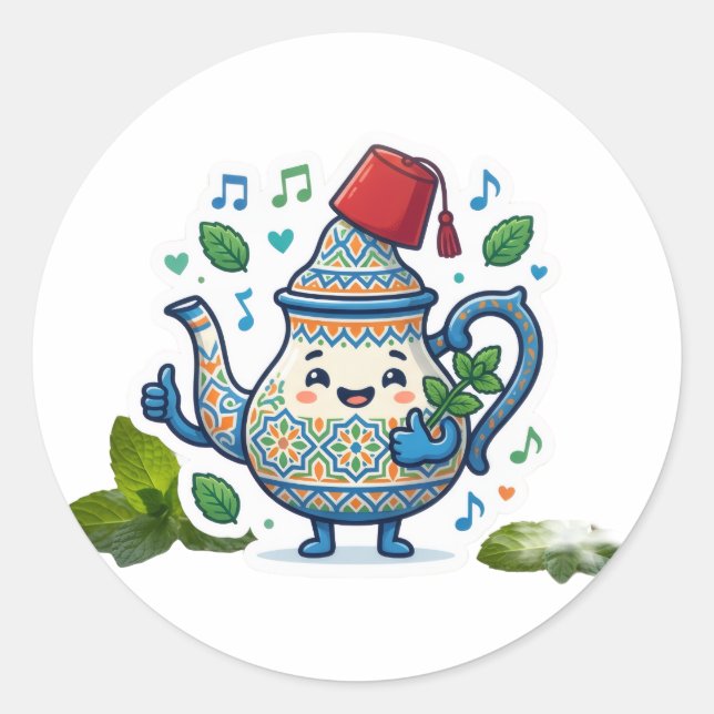  Happy Moroccan Teapot Art - Kaw Classic Round Sticker (Front)