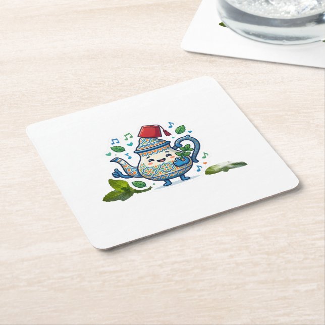  Happy Moroccan Teapot Art - Kaw Square Paper Coaster (Angled)