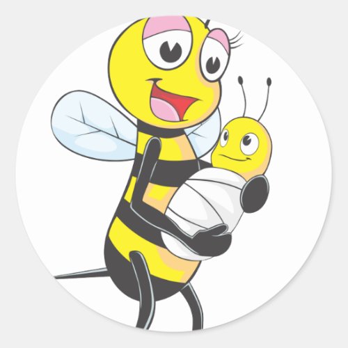 Happy Mother and Baby Bee Classic Round Sticker