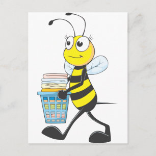 Happy Mother Bee Finished in her Laundry Postcard