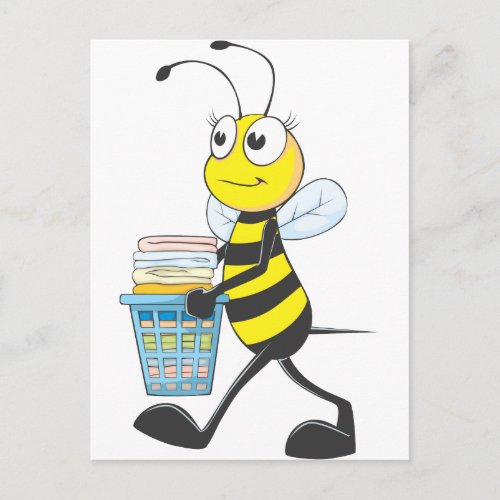 Happy Mother Bee Finished in her Laundry Postcard