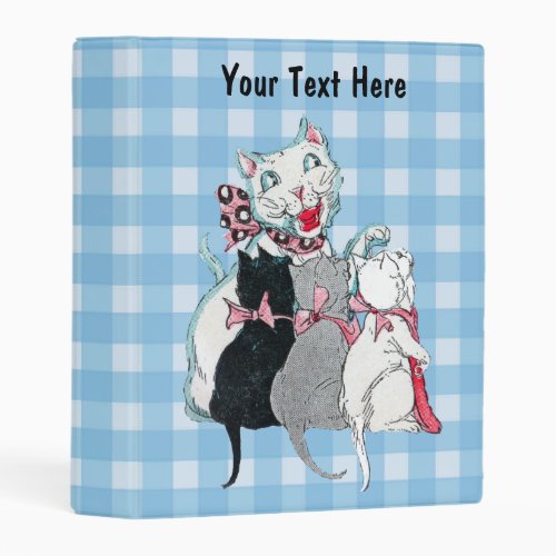 Happy Mother Cat Sitting With Her Kittens on Plaid Mini Binder