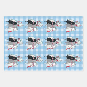 Happy Mother Cat With Three Kittens Plaid Wrapping Paper Sheets