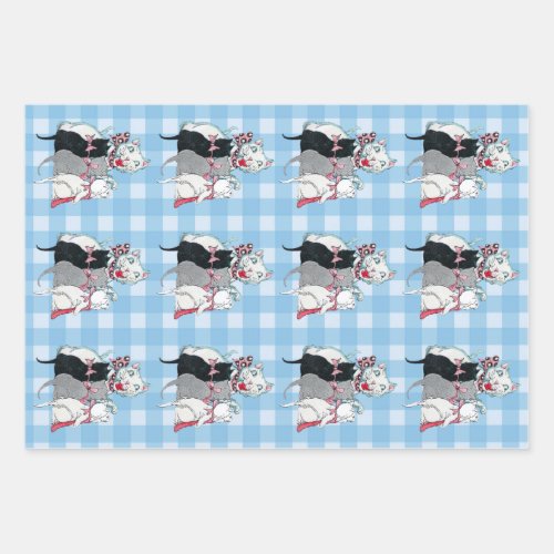 Happy Mother Cat With Three Kittens Plaid Wrapping Paper Sheets