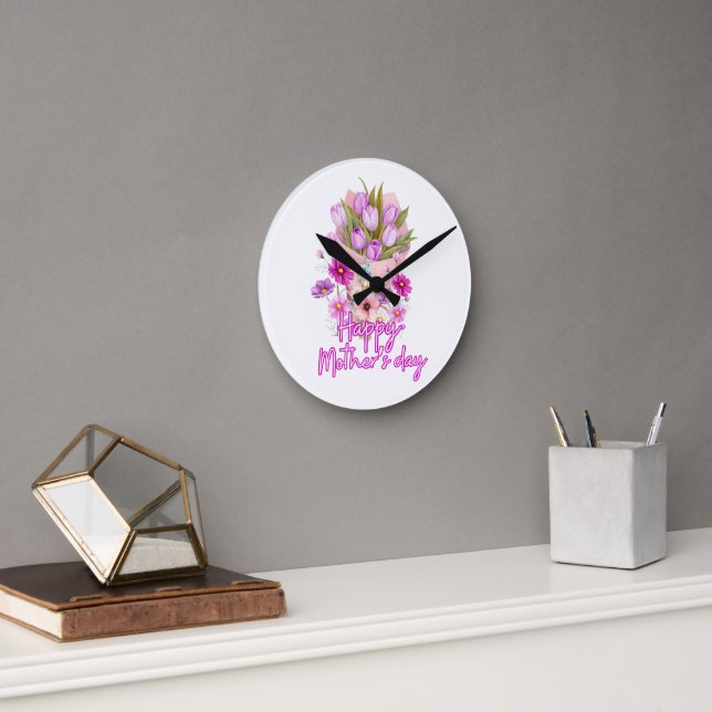 Happy Mother day Flower bouquet Round Clock (Office)