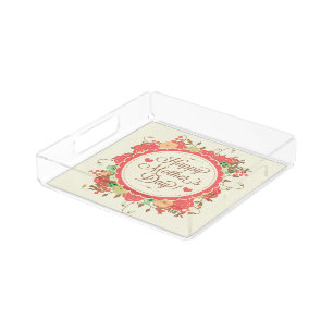 Happy Mother Day Text & Colorful Floral Design Acrylic Tray