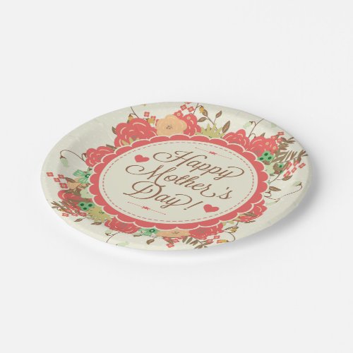 Happy Mother Day Text  Colorful Floral Design Paper Plates