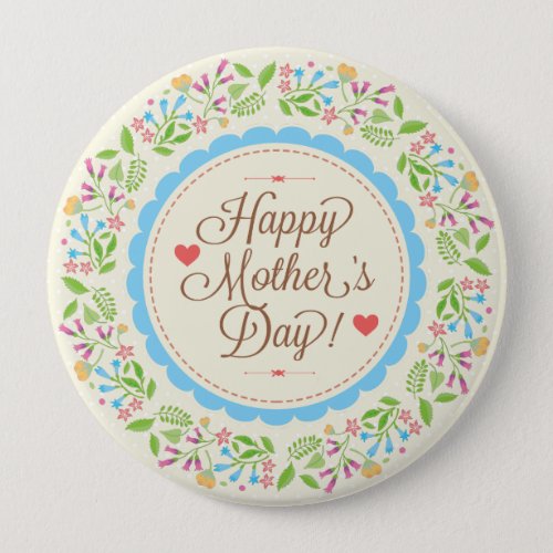 Happy Mother Day Text  Colorful Floral Wreath Pinback Button