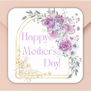 happy mother day, watercolor pink gold floral chic square sticker