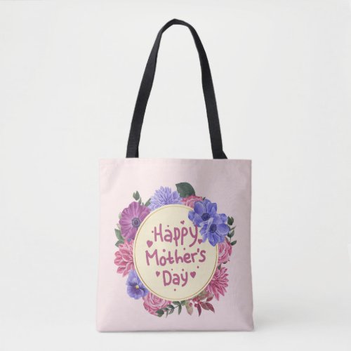 happy mother day watercolor pink golden floral tote bag