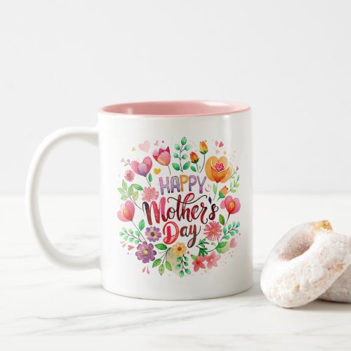Happy Mother Day  Watercolor Wild Flower Two_Tone Coffee Mug