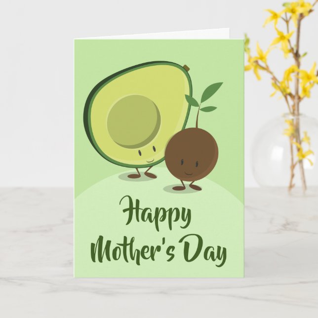 Happy Mother’s Day Avocado Cartoon Characters Food Card (Yellow Flower)