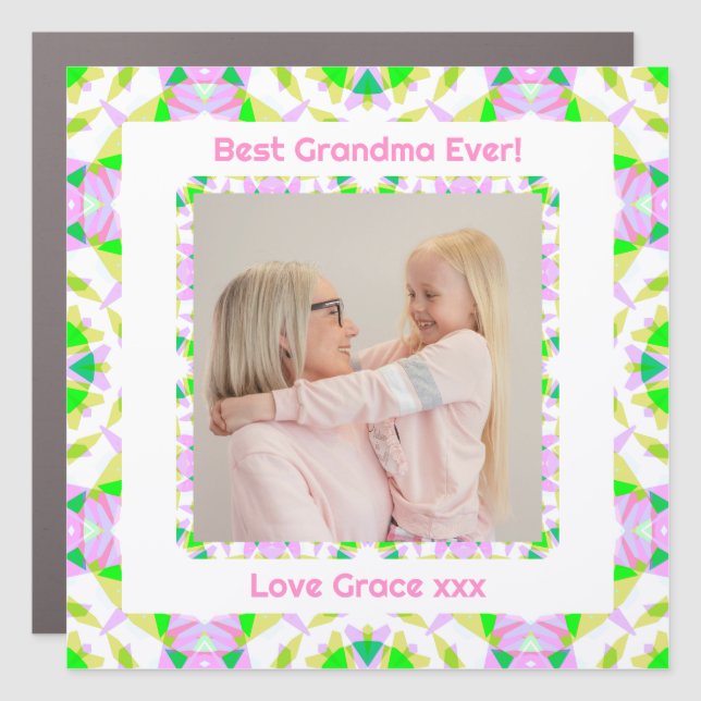 Happy Mother’s Day Best Mummy Mum Ever Pink Green Car Magnet (Front)