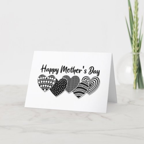 Happy Mothers Day Black Decorative Hearts Holiday Card