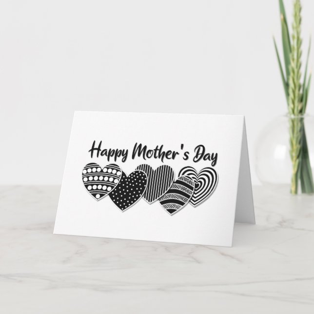 Happy Mother’s Day Black Decorative Hearts Holiday Card (Front)