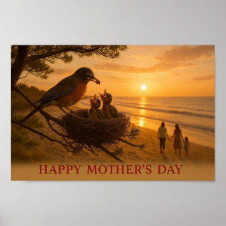 Happy Mother’s Day Coastal Poster Sunset Artwork